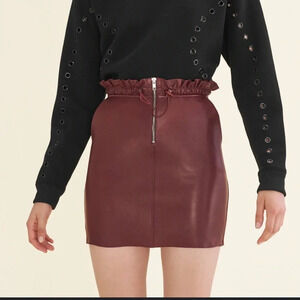 Maje Burgundy Leather Miniskirt